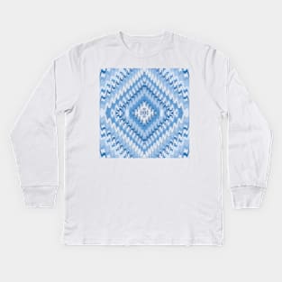 Embossed Blue And White Shibori Diamond Kids Long Sleeve T-Shirt